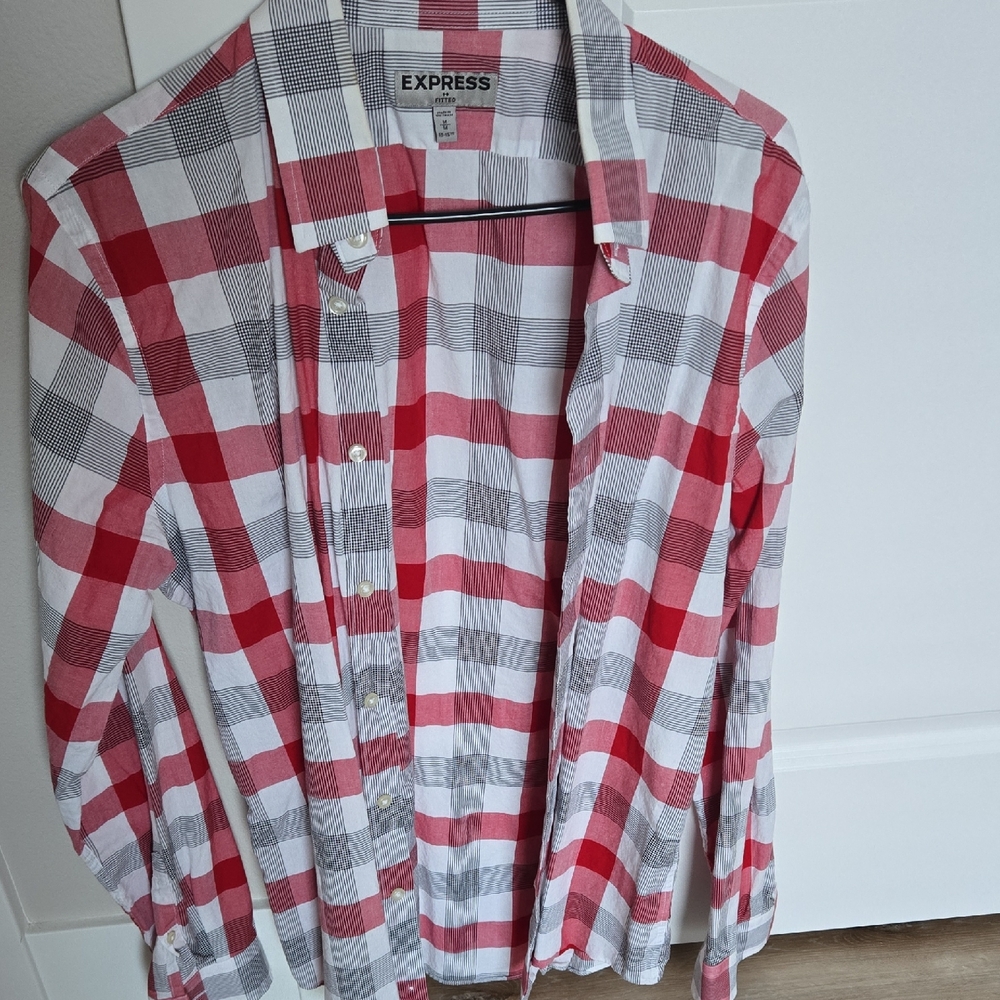 Express Red, White & Gray Plaid Button-Down Shirt